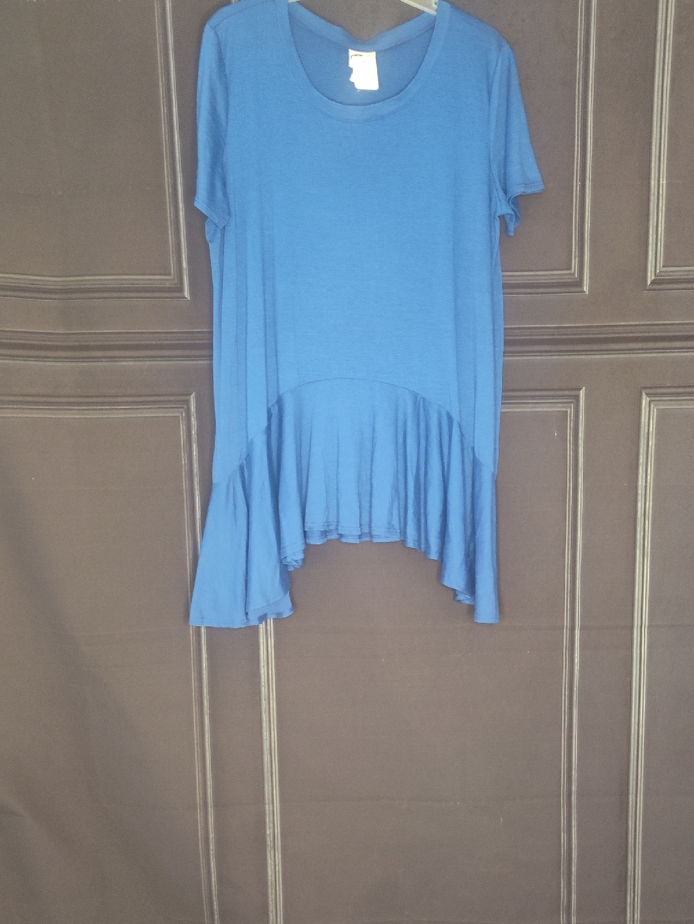 TC Royal Blue Short Sleeve Ruffle-Hem Tunic
